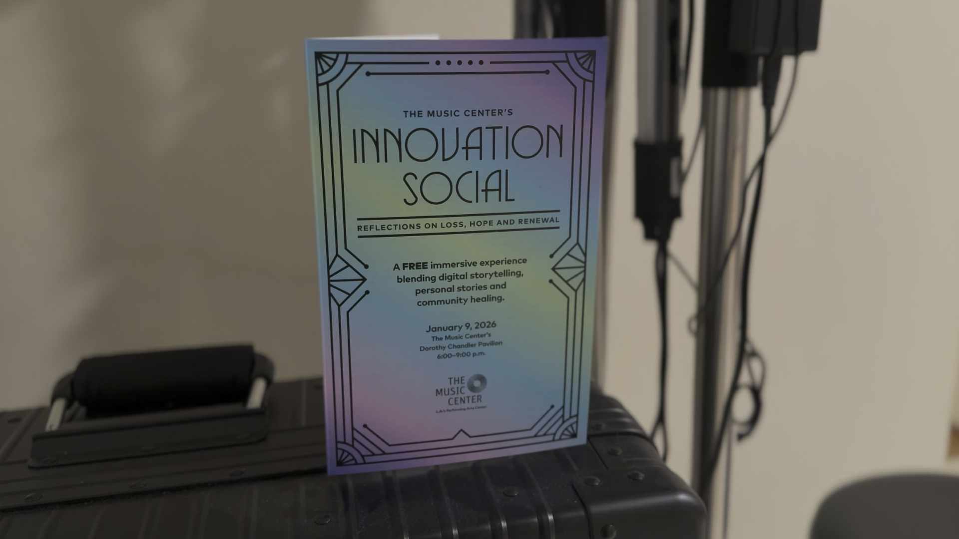 LA Music Center Innovation Social Event program sitting on roadcase